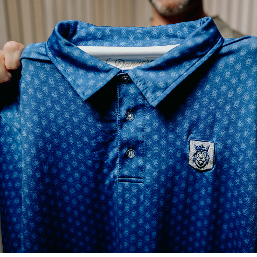 Lion Shield Pattern Polo – Premium Dry-Fit Performance Polo for Men