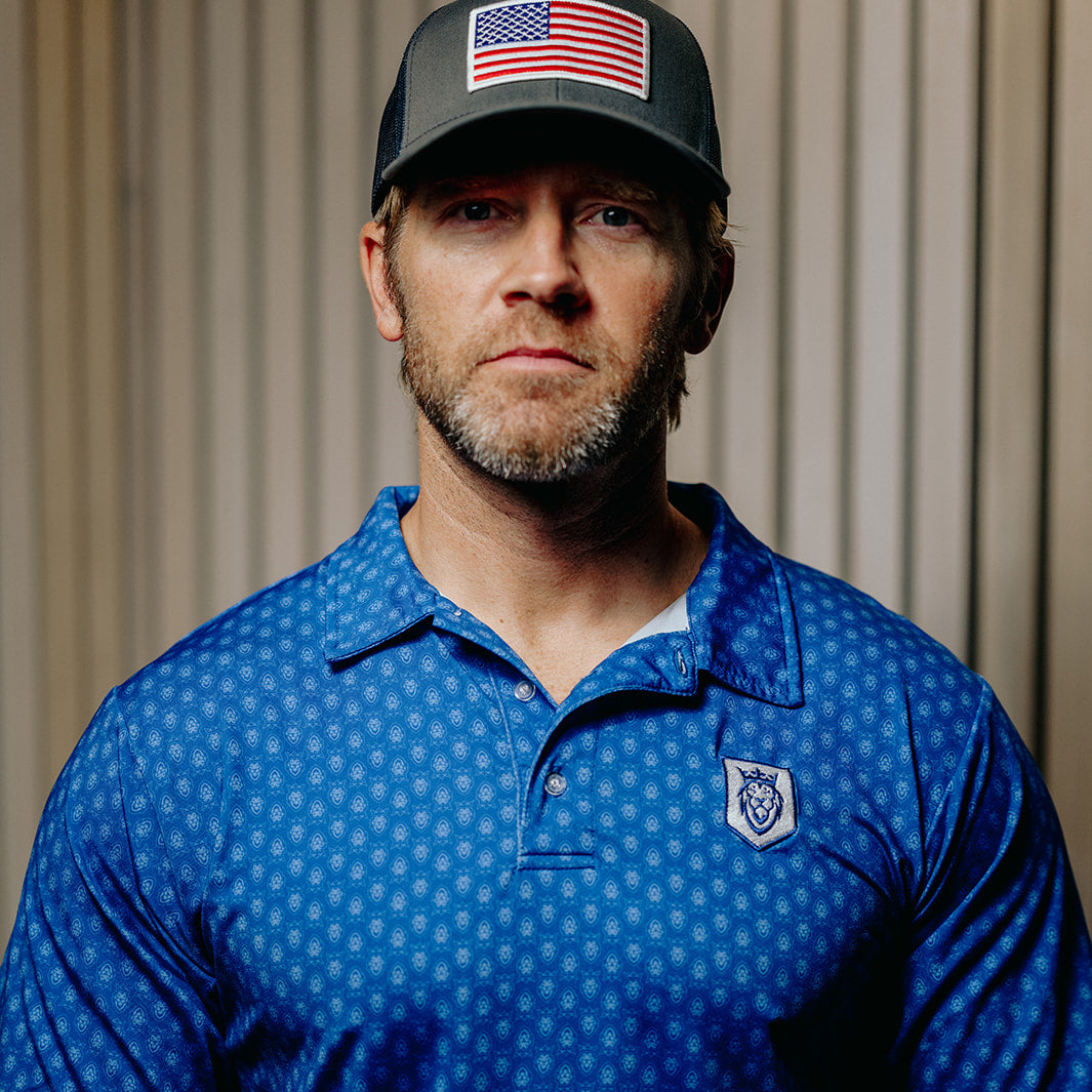 Lion Shield Pattern Polo – Premium Dry-Fit Performance Polo for Men