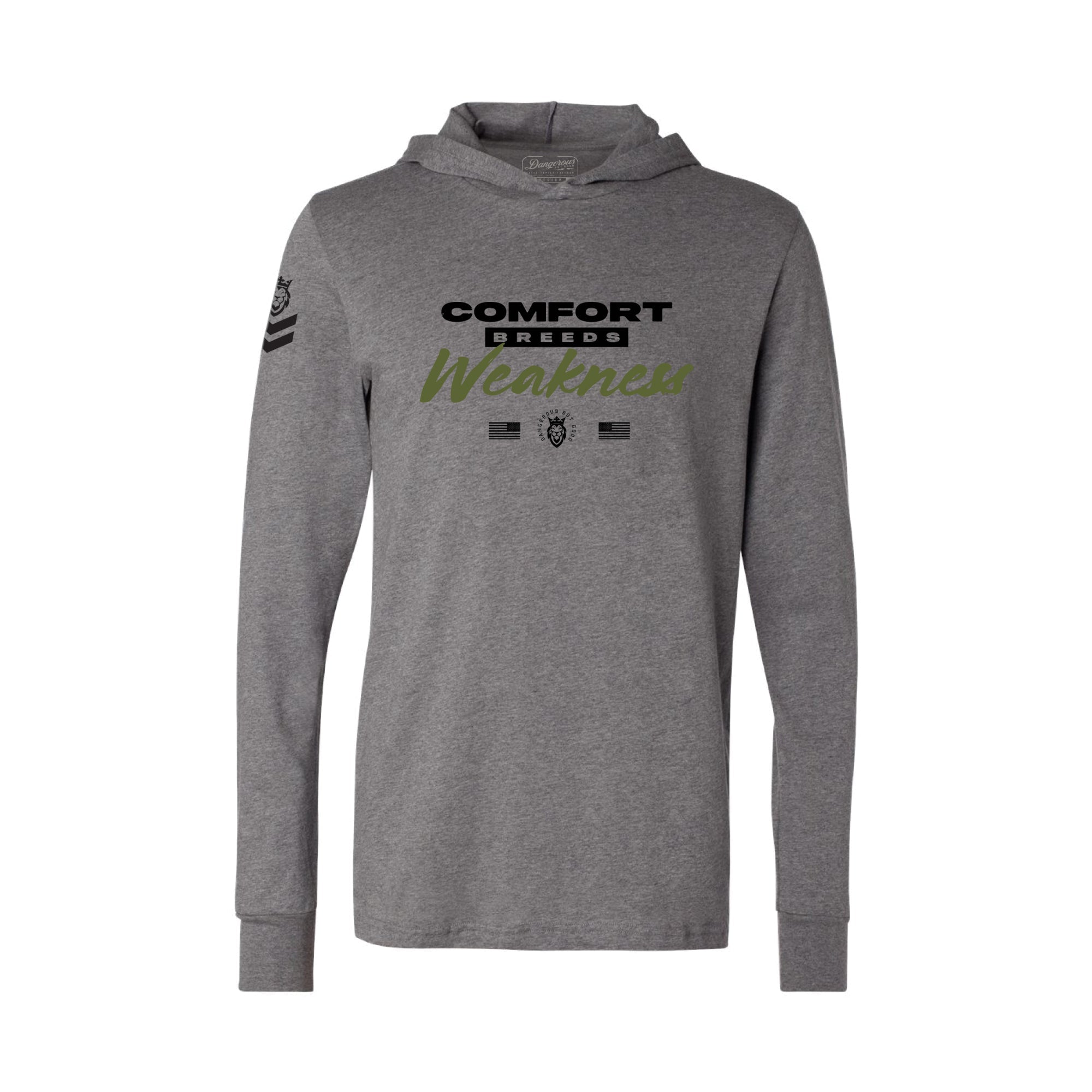 Comfort Dark Heather Grey Hooded Long Sleeve T-Shirt Comfort Dark Heather Grey Hooded Long Sleeve T-Shirt - L - Dangerous But Good