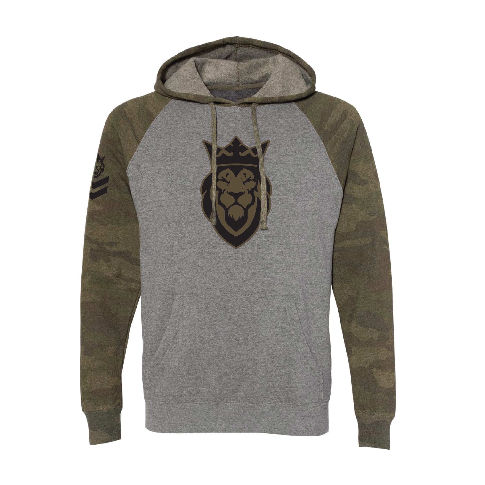 Lion Raglan Hooded Sweatshirt Lion Raglan Hooded Sweatshirt - Camo/Gunmetal Heather / Small - Dangerous But Good