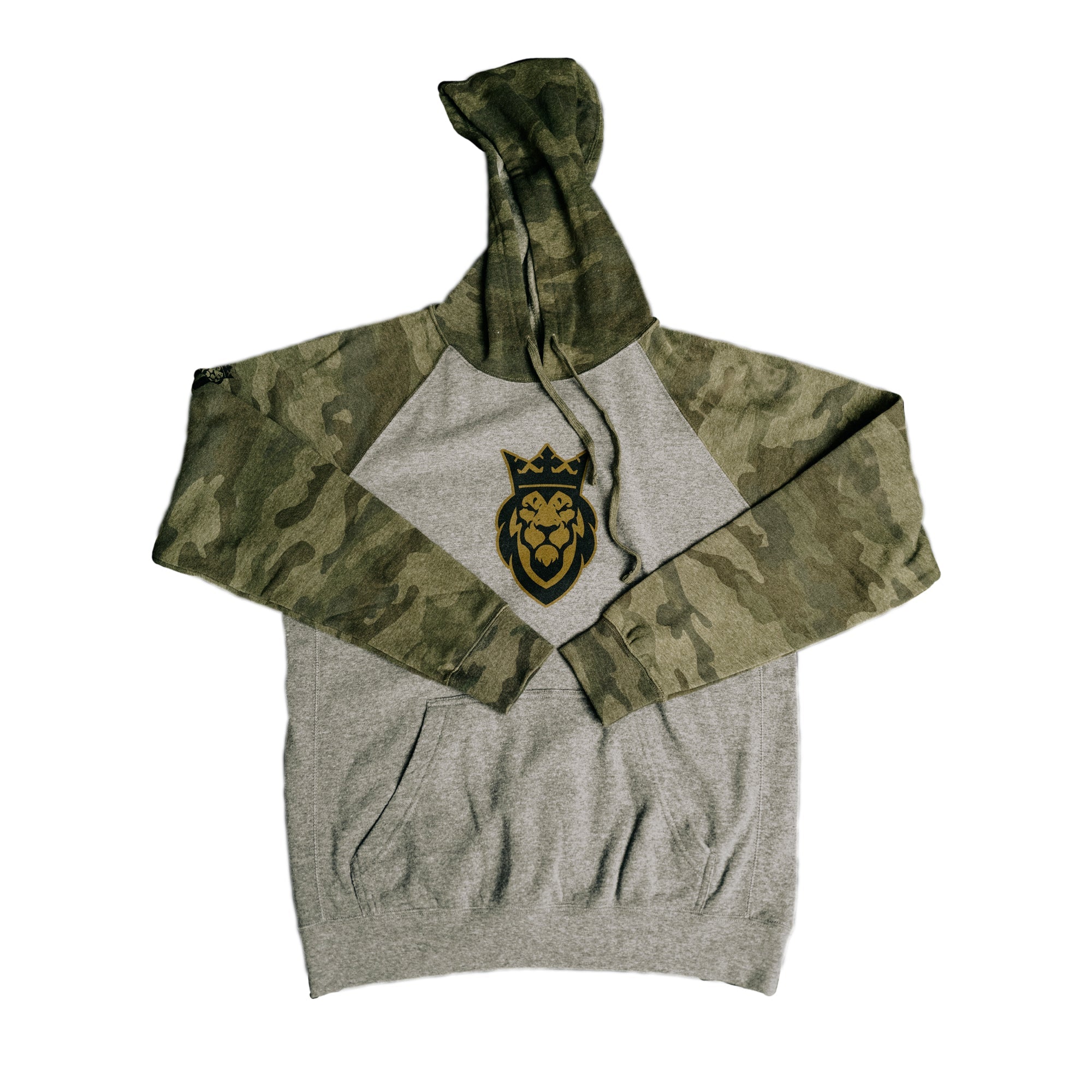 Lion Raglan Hooded Sweatshirt Lion Raglan Hooded Sweatshirt - Camo/Gunmetal Heather / Small - Dangerous But Good