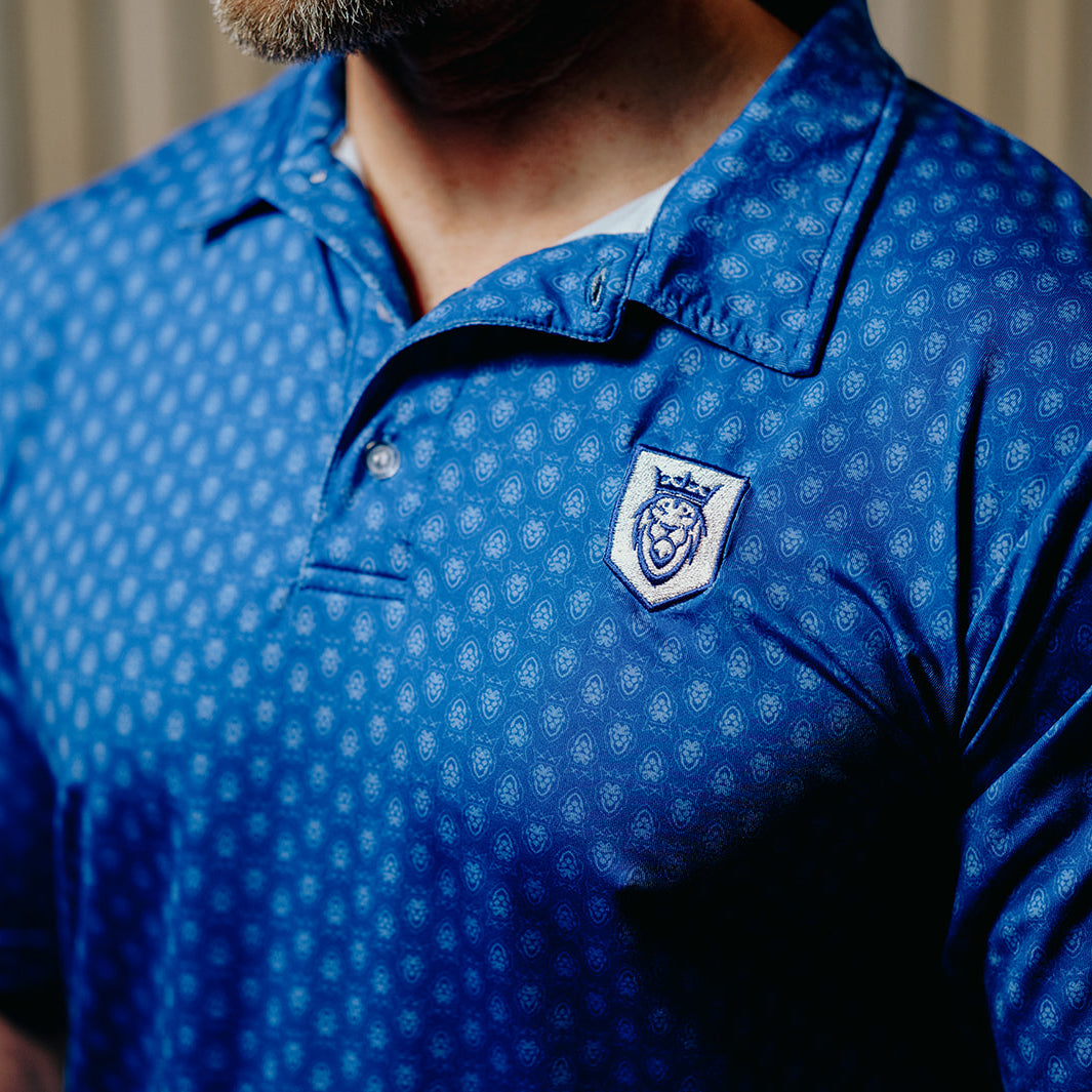 Lion Shield Pattern Polo – Premium Dry-Fit Performance Polo for Men