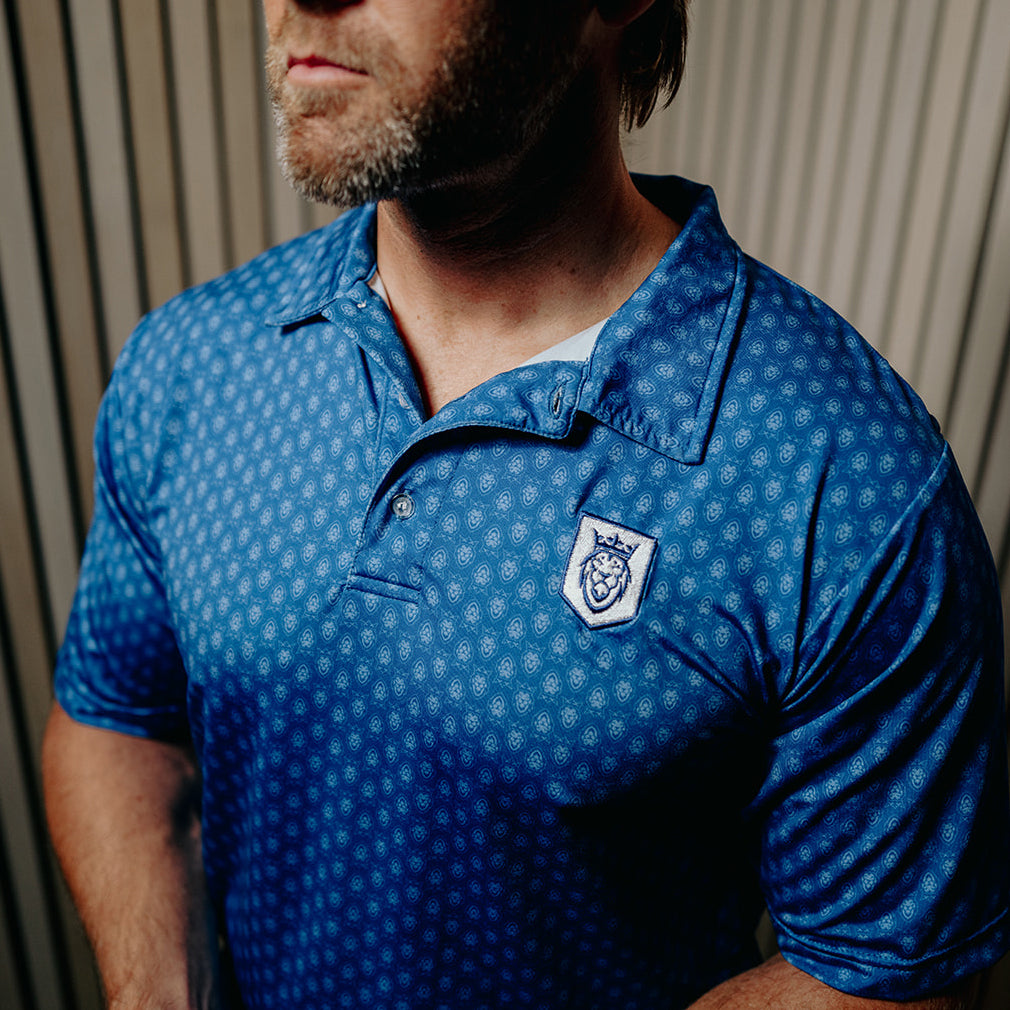 Lion Shield Pattern Polo – Premium Dry-Fit Performance Polo for Men