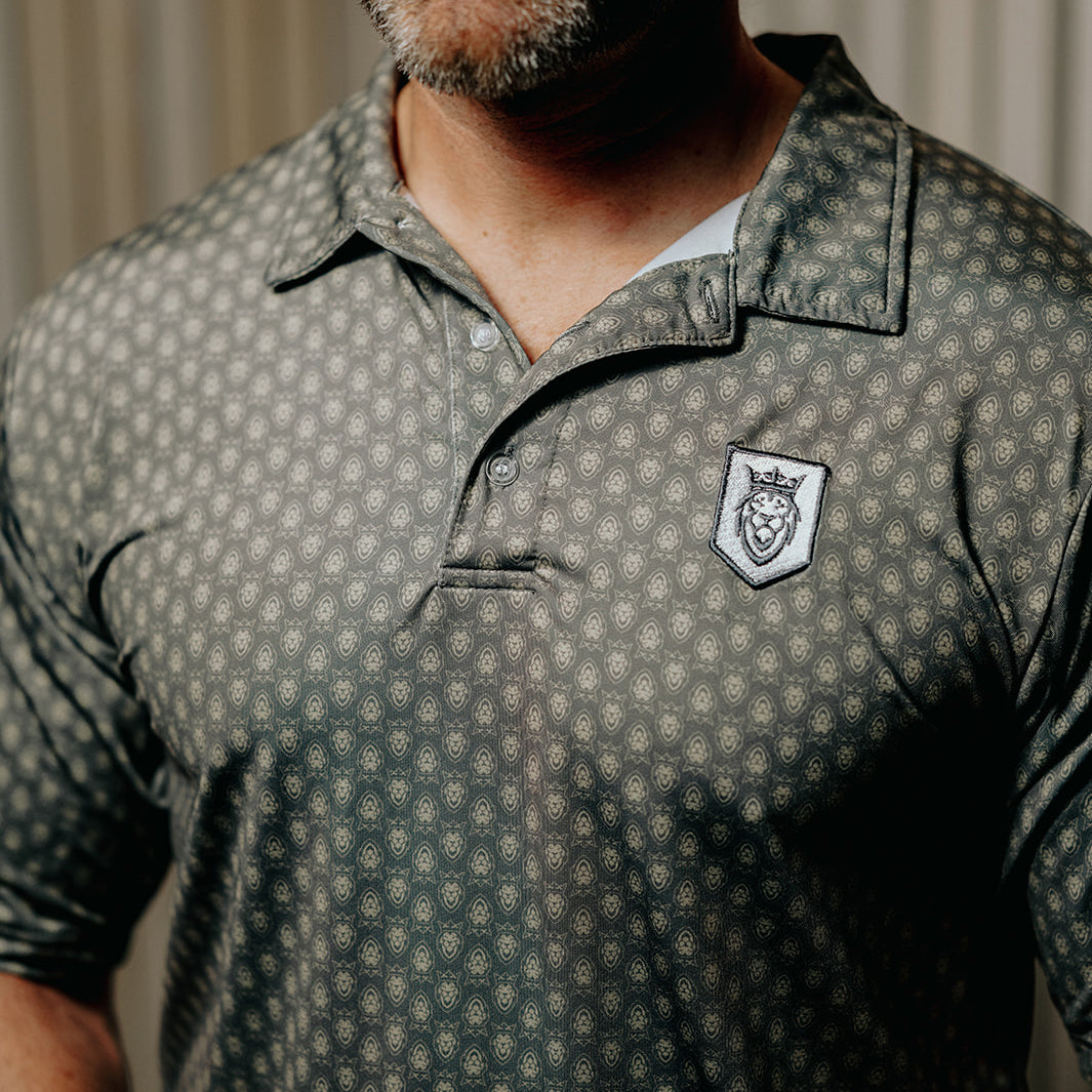 Lion Shield Pattern Polo – Premium Dry-Fit Performance Polo for Men